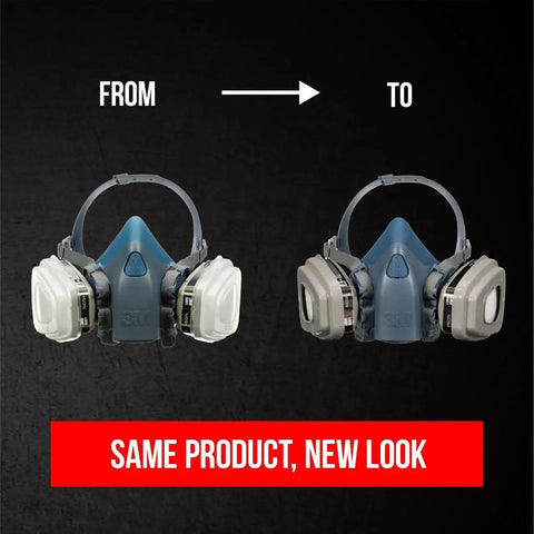 Before and after look of Advanced Comfort Reusable Respirator Kit 7512P1-DC OV P95 with Medium Facepiece showcasing design update.