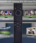 Voice Remote Replacement For Samsung Smart TV With Easy Setup And Voice Control Netflix Disney Plus And Prime Video Buttons Universal Remote For Frame Neo QLED Crystal UHD QLED The Serif The Sero 2019 To 2025 TVs shown against TVs