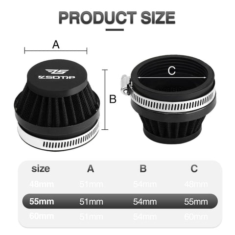 Diagram of 2 Pack 55MM Universal Motorcycle Air Intake Filter Kit For Carburetors And Breathers Fits Dirt Pit ATV SSR TTR Bikes