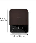 Top view of Precision Coffee Scale With Built In Timer For Pour Over, 6 Pound Capacity, showing dimensions 8.75x6 inches.