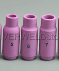 Prograde TIG Welding Torch Parts Kit Featuring Rock Solid Collet Bodies And Hella Compatible Ceramic Cups assorted alumina nozzles in pink.