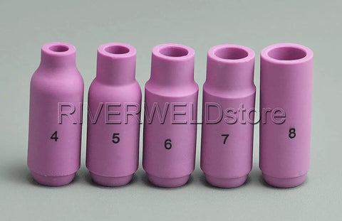 Prograde TIG Welding Torch Parts Kit Featuring Rock Solid Collet Bodies And Hella Compatible Ceramic Cups assorted alumina nozzles in pink.