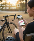 Cyclist using smartphone with 4K Bike Camera With GPS Tracking And Integrated Cycling Computer Headlight, bike in background