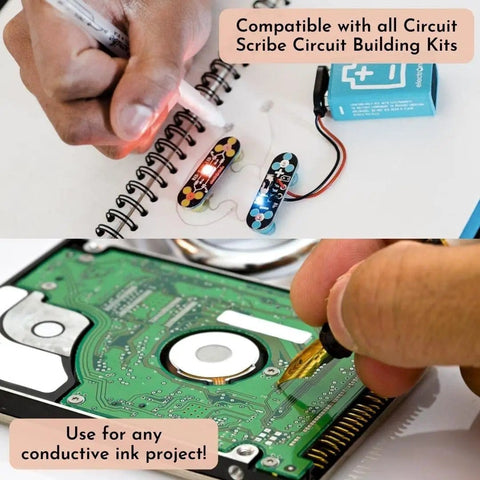 Conductive Ink Pen For DIY Circuits With Silver Ink, Non-Toxic And Easy To Use, writing on paper and circuit board surfaces