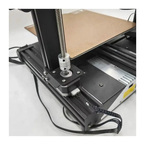 Close-up of Beefed Up Dual Z Axis Lead Screw Upgrade Kit with dual motors and Y type cable for Kobra Go 3D printer base.