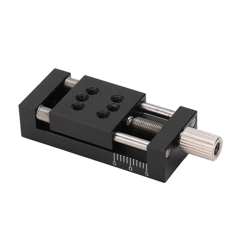 Manual Fine Tune Linear Stage Actuator Featuring Buttery Smooth Sliding Table Built For Microscope Mounting And Precision Optical Work Crafted From Heavy Duty Aluminum Alloy To Keep Your Lab Setup Rock Solid Every Day, showing black dovetail frame.