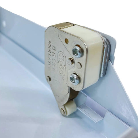 Close-up of hinge mechanism for No Sweat Push To Open Metal Access Panel 6 X 6 Inches, durable galvanized steel construction.