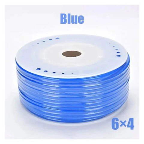 Built Tough Top Shelf Polyurethane Air Hose For Air Compressors And Pneumatic Tools 6Mm Od 4Mm Id Black 100 Meter Roll Kink Free Smooth Bore High Elasticity Worksite Ready Tubing Line stack of blue tubing rolls.