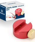 Anvil Base Kit for Headspace Measurements, stable platform for precision reloading tool, red aluminum, gold knob, packaging shown