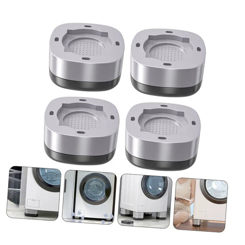4 Pack Silicone Washing Machine Feet Pads, Anti Slip Leg Pads, shown under various washing machines