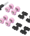 Replacement Roller Skate Wheel Kit With Four Wheels, Four Black Cover Plates, And Tool, Pink Set displayed on white background.