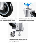 5 Inch Shopping Cart Replacement Casters Set Of Four Polyurethane Stem Wheels For Heavy Duty Load Up To 1400 Lbs Smooth Swivel And Low Marking Durable Construction with close-up details of wheels and bearing features