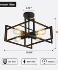 Four Light Black Industrial Flush Mount Ceiling Light Fixture For Kitchen Island And Dining Room Farmhouse Style dimensions