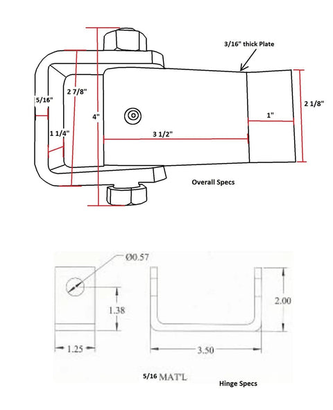 Diagram of Two Heavy Duty Door Hinges For Dump Trailers And Freight Trucks, Greasable Strap Style Cargo Door Hardware