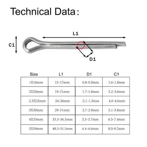 230 Piece Stainless Steel Cotter Pin Set With Split Pins In Assorted Sizes M1 M2 M2.5 M3 M4 M5 Go To Heavy Duty Fixings Kit diagram