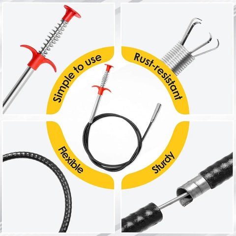 118 Inch Drain Snake Clog Remover Flexible Grabber Claw Reacher for Toilet Sewer Shower Kitchen Bathroom Tub Drain Cleaner, Heavy Duty Home Plumbing Tool for Deep Clogs