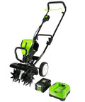 80V Cordless Cultivator With 10 Inch Tilling Width And 5 Inch Tilling Depth Includes 2Ah Battery And Charger Black And Green