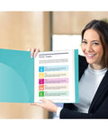 Person holding Meeting Ready 24-Pocket Presentation Binder For 8.5x11 Documents, 48 Page Capacity With Plastic Sleeves Aqua Portable Portfolio