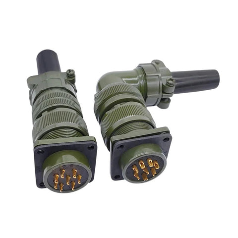 MIL-C circular plug connectors MS3108A, olive-green with knurled coupling rings, two units