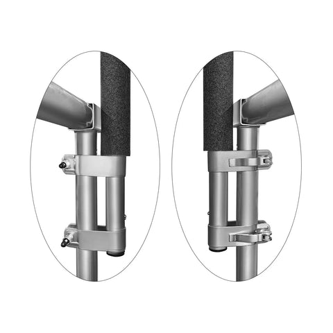 Close-up of Kickass 15ft Trampoline Replacement Enclosure Poles with foam wrap and heavy duty clamps for secure attachment.