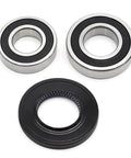 Heavy Duty Washer Seal Bearing And Tub Drum Shaft Assembly Kit For Samsung Models, includes two steel bearings and one rubber seal.