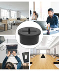 20 Pack Black Round Desk Hole Grommet Kit For Cables And Wires, Rubber Plastic Cord Covers For Office Desks, Desk Cable Management Inserts, Keeps Cables Hidden And Tidy For A Boss Desk Setup, black round desk grommet shown in office use