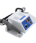 Heavy Duty 35K RPM Micromotor Bench Grinder With Foot Switch Variable Speed Rotary Tool For Jewelry Crafting Wood Carving Glass Polish And Silicone Detailing Built Different For Real Hustles, top view with controls and handpiece.