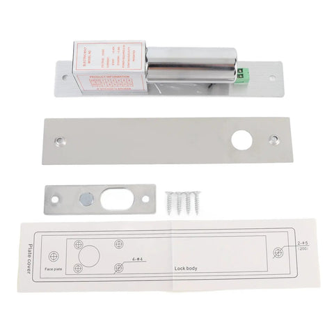 Heavy Duty 12v Electric Drop Bolt Lock With Magnetic Self Locking Deadbolt built tough aluminum and stainless steel housing parts layout.