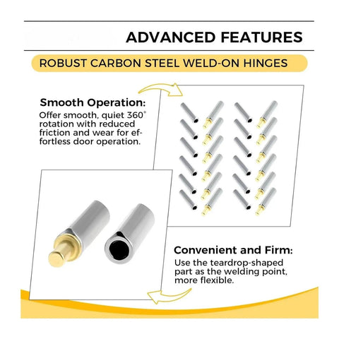 Workhorse Grade 12 Piece Weld On Bullet Hinges For Yard Gates Top Shelf Heavy Duty Carbon Steel Barrel Joint With Quick Tack Install 120 X 16 Mm 9 Mm Pin Profile, showcasing smooth operation and teardrop welding feature