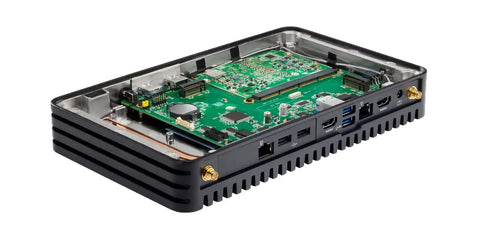 Rugged Fanless Mini Pc Built Tough For The Grind, Featuring Core I5 Processor, 8Gb Ram, 1Tb Ssd, Dual Lan, 12V To 24V Power, showcasing internal components.