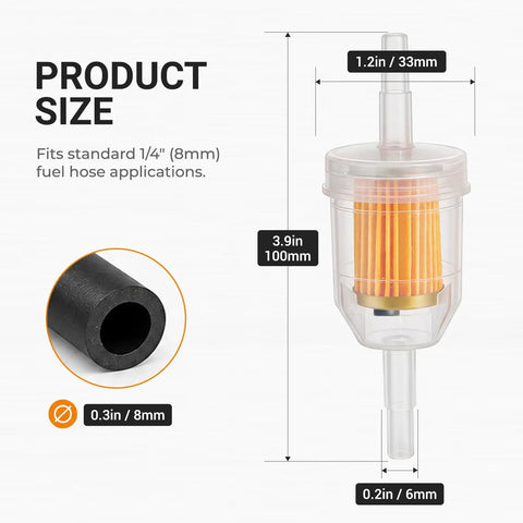 Premium 1/4 Inch Fuel Line Kit With Two Magnetic Filters And Eight Heavy Duty Clamps For Lawn Mowers Atvs Motorcycles Generators Tractors And Go Karts Small Engines Total Installation Solution No Guessing Needed, 1/4in fuel filter size 8mm hose