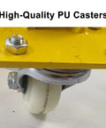 Close-up of smooth glide PU caster from No Sweat Heavy Duty Drum Dolly For 55 Gallon Steel Barrels Reinforced Rolling Cart.