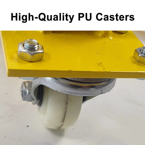 Close-up of smooth glide PU caster from No Sweat Heavy Duty Drum Dolly For 55 Gallon Steel Barrels Reinforced Rolling Cart.