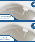 Elongated Bidet Toilet Seat With Adjustable Water Pressure Self Cleaning Nozzles showcasing feminine and rear wash features.