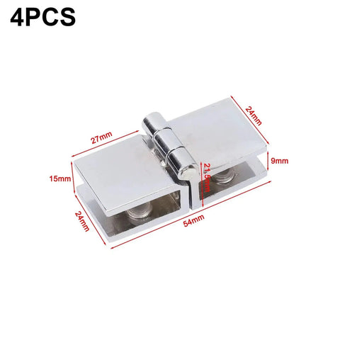 4 Pack Double Sided Glass Door Clamp Hinges 5mm To 8mm Fits Heavy Duty Shower Doors With 180 Degree Swing Premium Stainless Steel Construction Rock Solid Durable Glass Door Hardware For Smooth Quiet Operation, stainless steel hinge with 24mm and 27mm measurements