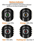 Battery indicator for D530 1300 Lumen Titanium Dive Light With IP68 Waterproof Build, showing green, orange, red, and flashing red levels.