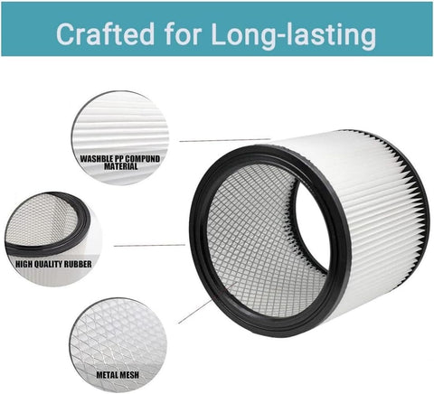 2 Pack Replacement Filters For Wet Dry Vacuums 5 Gallon To 12 Gallon And Up Reusable Washable Cartridge Filters Durable Compatible