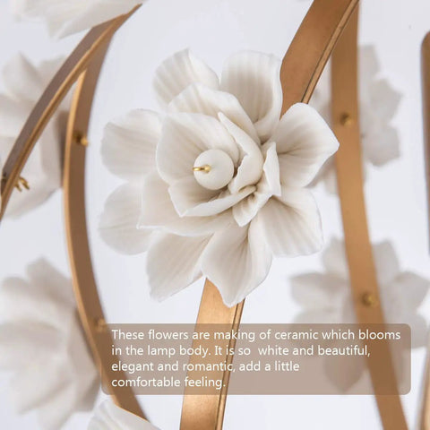 Gold Pendant Light Fixture With Adjustable Chain For Girl Room, Nursery And Bedroom, Totally Elegant White Flower Chandelier
