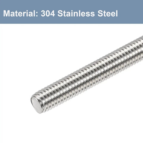 Close-up of M8 X 100mm Fully Threaded Rods 1.25mm Pitch, 304 Stainless Steel Right Hand Threaded Rods for Furniture Assembly