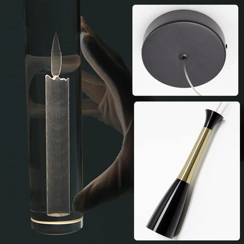 Black Cylinder Crystal Pendant Light With Dimmable 5W LED showcasing etched candle design and black metal ceiling mount