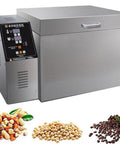 Straight Up Commercial Grade Electric Coffee Roaster Machine With Smart Temperature Control And Digital Timer For Heavy Duty Baking features stainless steel exterior and control panel.