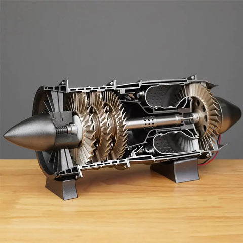 1/3 Scale Turbojet Engine Kit For Aircraft Gearheads, 100-Piece DIY Model With Realistic Fan Blade Action, CNC Machined Parts, Premium Resin Components, Build Your Own Jet Engine cutaway on stand