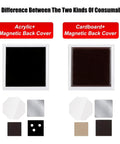 Comparison of acrylic and cardboard magnetic back covers in DIY Photo Fridge Magnet Supplies Kit, Square Magnetic Maker Set.