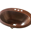 Seville Copper Drop In Bath Sink With Overflow In Aged Copper, Handcrafted 18 Gauge Solid Copper, Four Inch Faucet Holes, Top View
