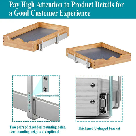 Smooth Riding One Tier Wood Pull Out Drawers For Base Cabinet Organization Kitchen Pantry Bathroom Storage With Slick Slide Runners Easy Install showing details and assembly options.