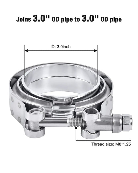 3.0 Inch V Band Clamp With Flanges 304 Stainless Steel Set Of 4 Easy Install And Remove Stable Seal Between Male And Female Flanges Fits 3.0 Inch ID To 3.0 Inch OD Pipe M8 By 1.25 T Bolt