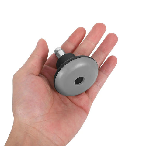 5pc Office Chair Casters for Swivel Chairs Solid PU Silent Wheels held in hand showing a solid PU wheel and steel stem.