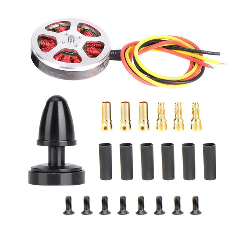 Beefed Up 5010 360KV Brushless Motor For Drones And RC Cars with hollow cover and accessories on white background
