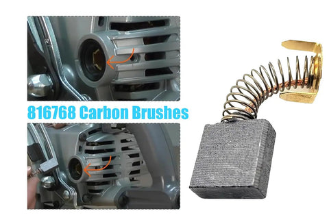 No Sweat Carbon Motor Brushes Straight Up Replacement Kit For Ridgid And Craftsman Table And Miter Saw Replaces 816768 close-up views of carbon motor brushes