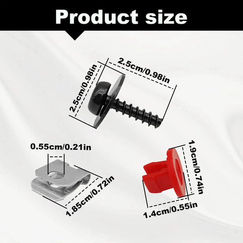 Dimensions of parts in 30 Piece T30 Torx Engine Splash Shield Undertray Screws Kit With Red Nylon Lower Nuts And U Clip Nuts